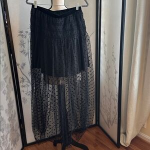 NWT Black Polka Dot Sheer Maxi Skirt with Lined Mini